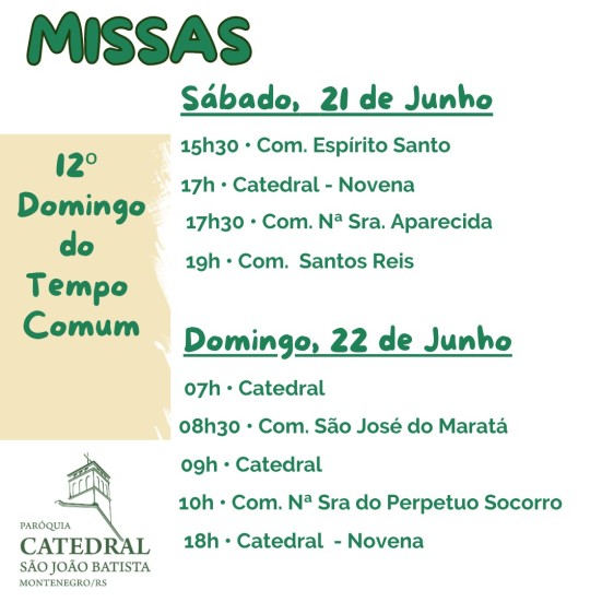 Confira os horários de missas para o fim de semana, dias 21 e 22 de maio